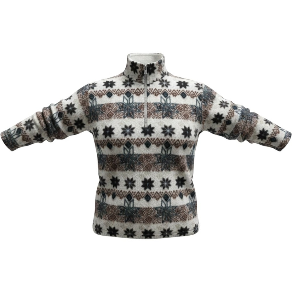 Bugle Boy Snow Fleece Quarter Zip Pullover Mens Medium Fair Isle Snowflake Brown